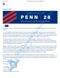 UPenn Admission Letter 2024