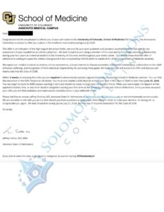 University of Colorado, Anschutz Medical Campus Admission Letter 2023