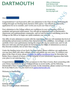 Dartmouth Admission Letter 2025